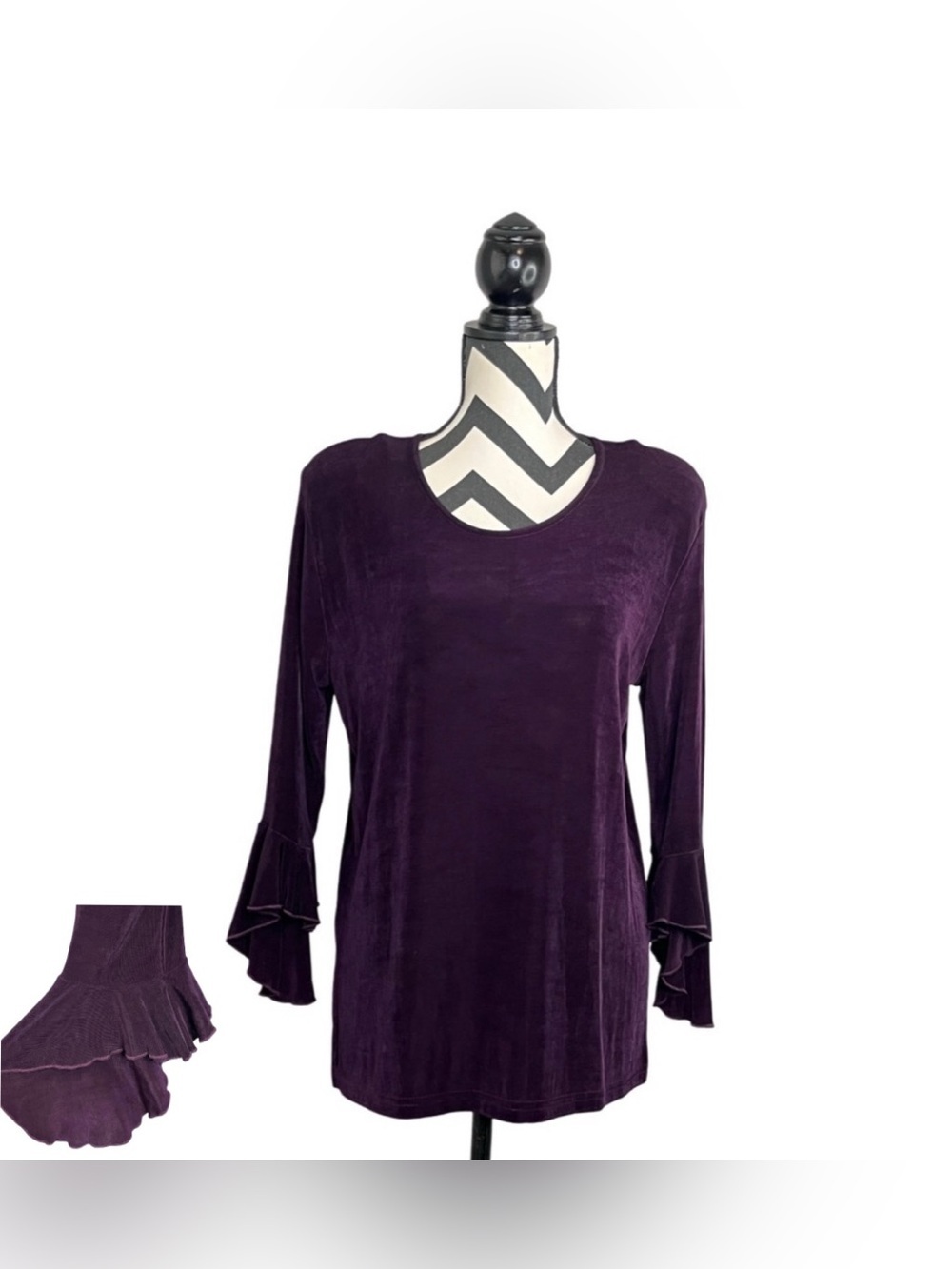 Vintage Witchy Whimsigoth Bell-Sleeve Liquid Knit Purple Blouse Sz S